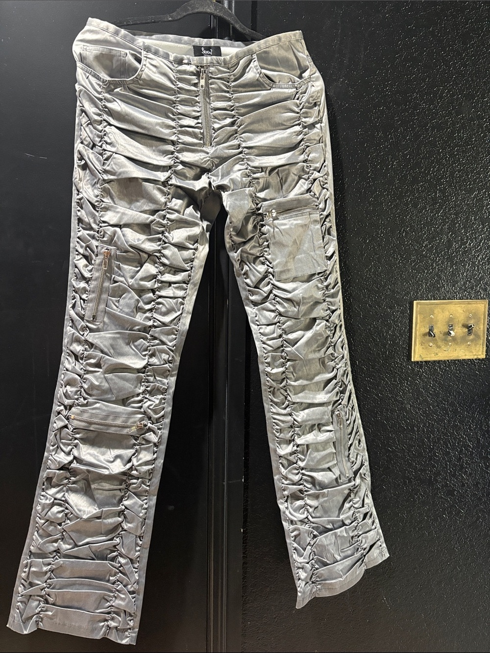 Seven 7 Express vintage NWT Ruched Metallic Flare Pants in Silver
